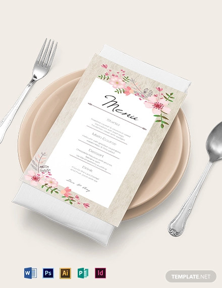vintage floral wedding menu card template