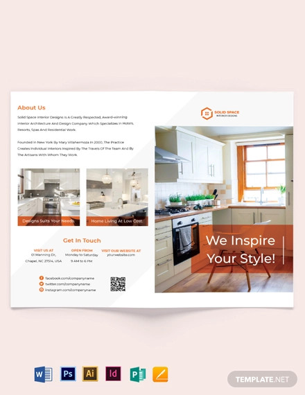 kitchen interior bi fold brochure template