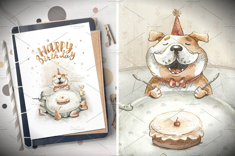 bulldog birthday greeting card