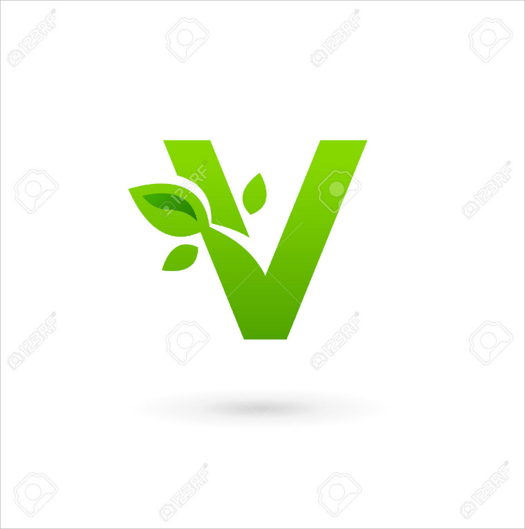 green leaves letter v logo design