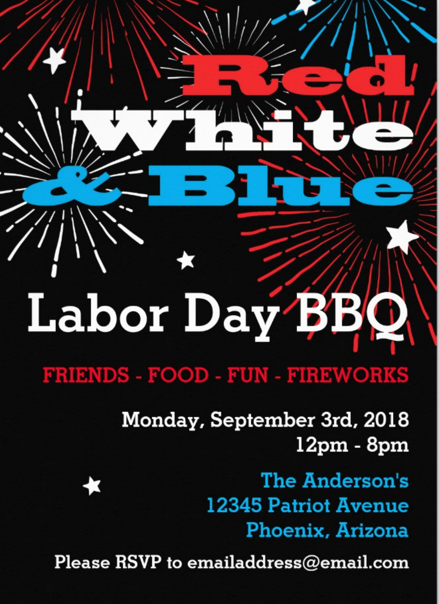 red white and blue labor day bbq card