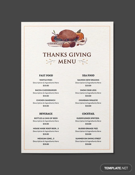 free thanksgiving dinner party menu template
