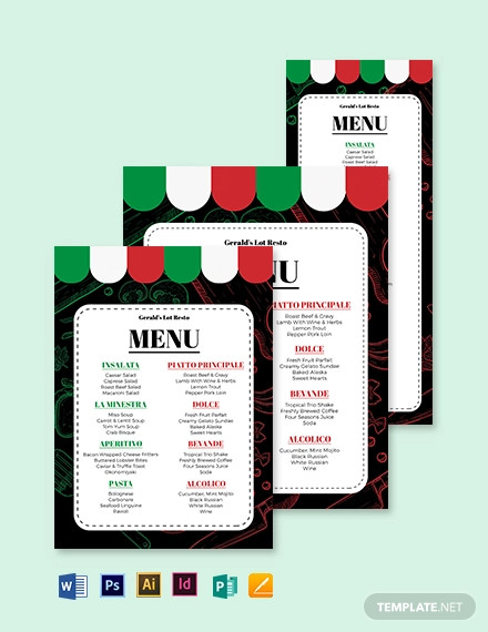 italian dinner menu template
