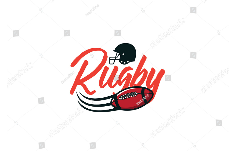 rugby ball and helmet text logo design