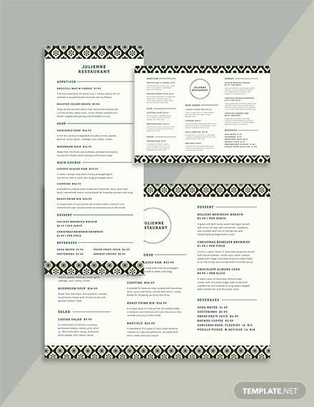 restaurant christmas menu template